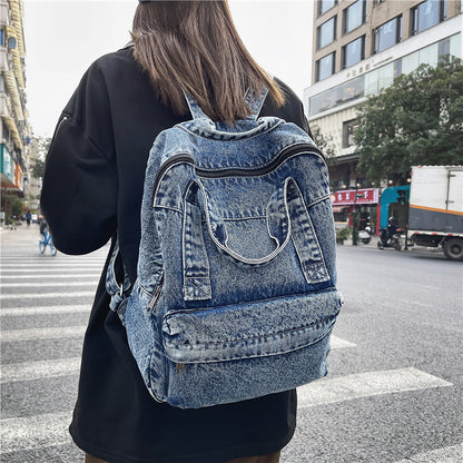 2023 New Harajuku ulzzang washed denim backpack trendy backpack large capacity high school student bag 