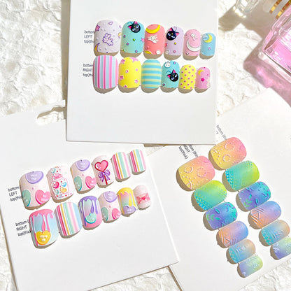 Wearable manicure finished nail patches for adults short bridal style embossed nude color 2023 new nail patches 