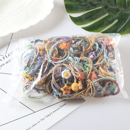 Mixed style 100pcs/bag wholesale Korean cartoon hair rope high elastic hair ring head rope tie hair rubber band hair accessories 