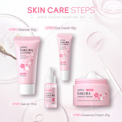 နယ်စပ်ဖြတ်ကျော် Laiko Japanese Sakura Skin Care Set 4-piece Cleansing Essence Eye Cream မျက်နှာခရင်မ် ထုတ်လုပ်သူ လက်လီ၊ 