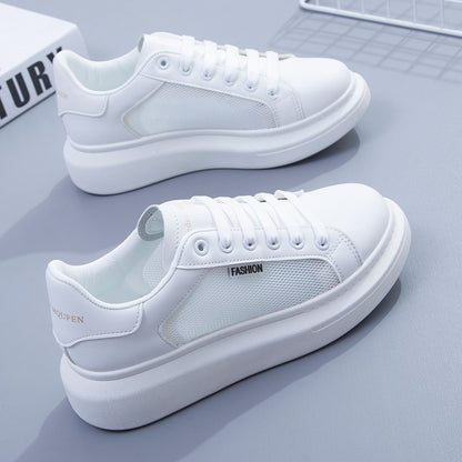 Mesh breathable သေးငယ်သောအဖြူဖိနပ်အမျိုးသမီး၏အထူအောက်ခြေအခေါင်းပေါက်ဘုတ်ဖိနပ်နွေရာသီကွက်သစ်ဖိနပ်အမျိုးသမီးကျောင်းသားပေါ့ပေါ့ဖိနပ် 