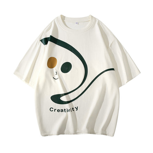 New round neck short-sleeved T-shirt men's 2023 summer trendy brand printed casual bottoming shirt niche design tops 