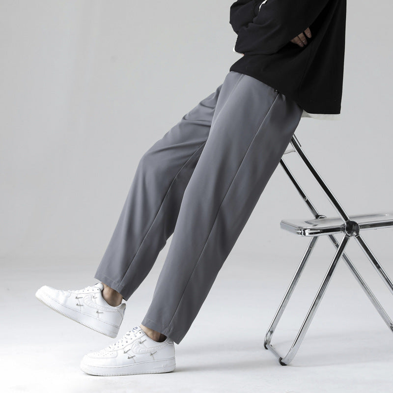 Straight pants men's summer thin fashion brand solid color ice silk men's casual pants loose breathable Korean version quick-drying trousers 