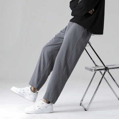 Straight pants men's summer thin fashion brand solid color ice silk men's casual pants loose breathable Korean version quick-drying trousers 