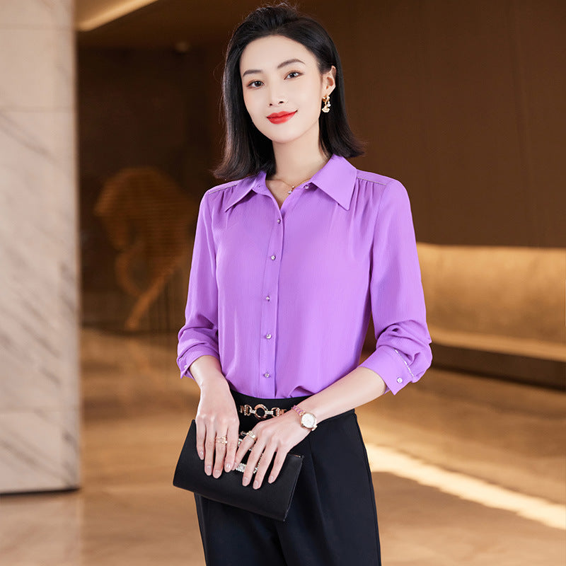 2023秋季新款衬衫女长袖雪纺衫时尚设计感职业衬衣洋气显瘦上衣