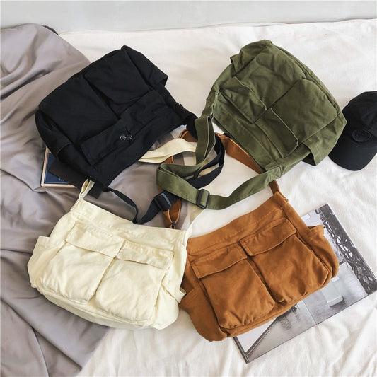 2023 new literary girl shoulder bag ins versatile large capacity canvas bag student class crossbody messenger bag 