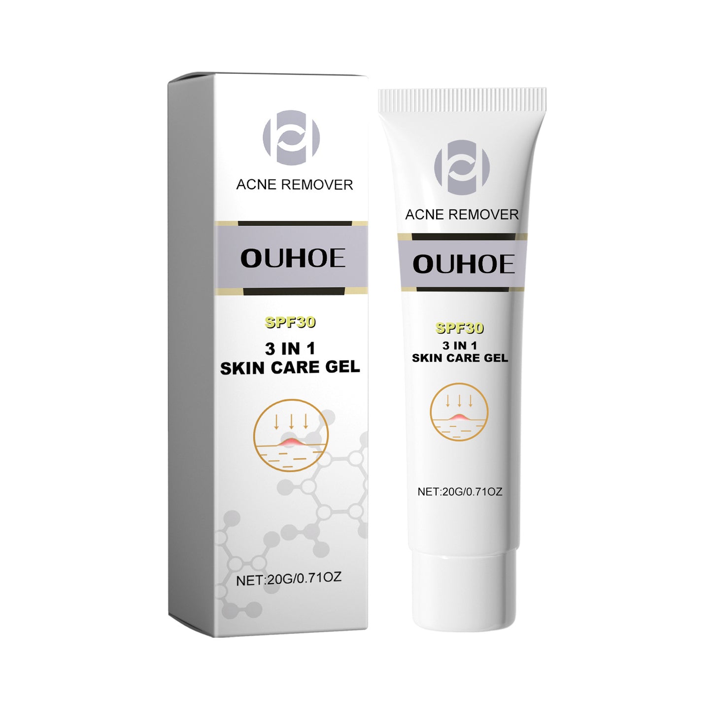 Ouhoe Facial Acne Removal Gel သည် နက်ရှိုင်းစွာ သန့်စင်ပေးပြီး ဝက်ခြံအမည်းစက်များနှင့် ဝက်ခြံများကို သက်သာပျောက်ကင်းစေသော အစိုဓာတ်ထိန်း Gel ၊ 