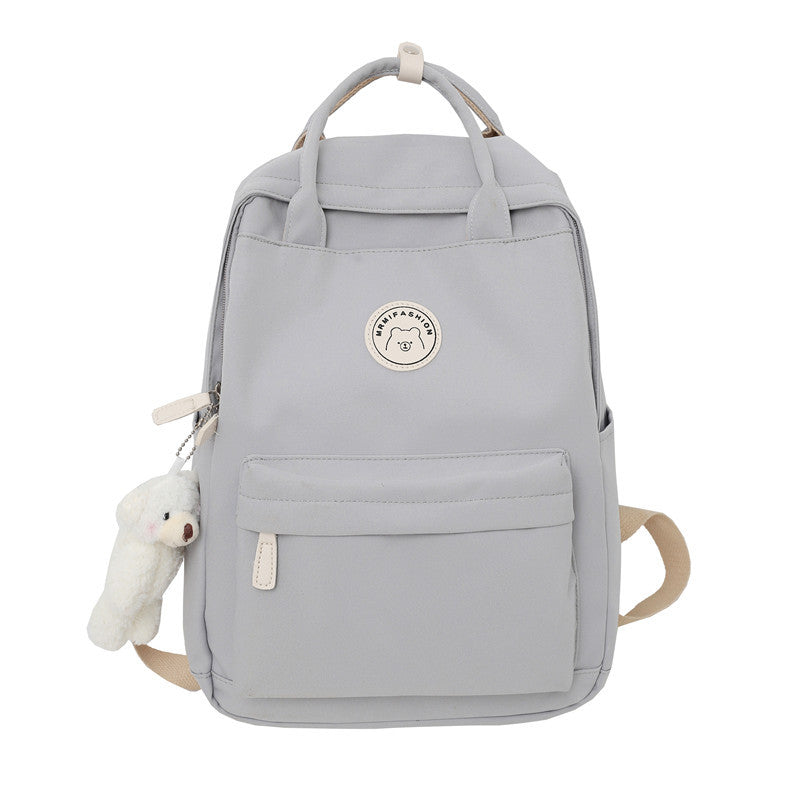 Japanese ins girl backpack Korean version junior high school student school bag female trendy large capacity solid color nylon handbag 