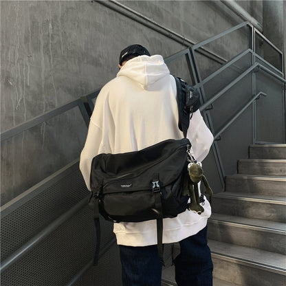 One-shoulder crossbody bag men's trendy messenger bag Japanese large-capacity workwear student Harajuku casual ins women's shoulder bag 