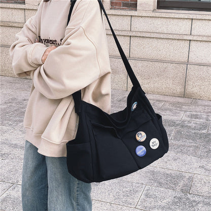 Literary youth shoulder bag ins versatile large-capacity canvas bag summer college student class bag crossbody bag women's bag 