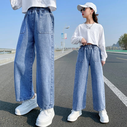 女童直筒牛仔裤春秋款洋气小女孩中大儿童秋天休闲宽松童装阔腿裤