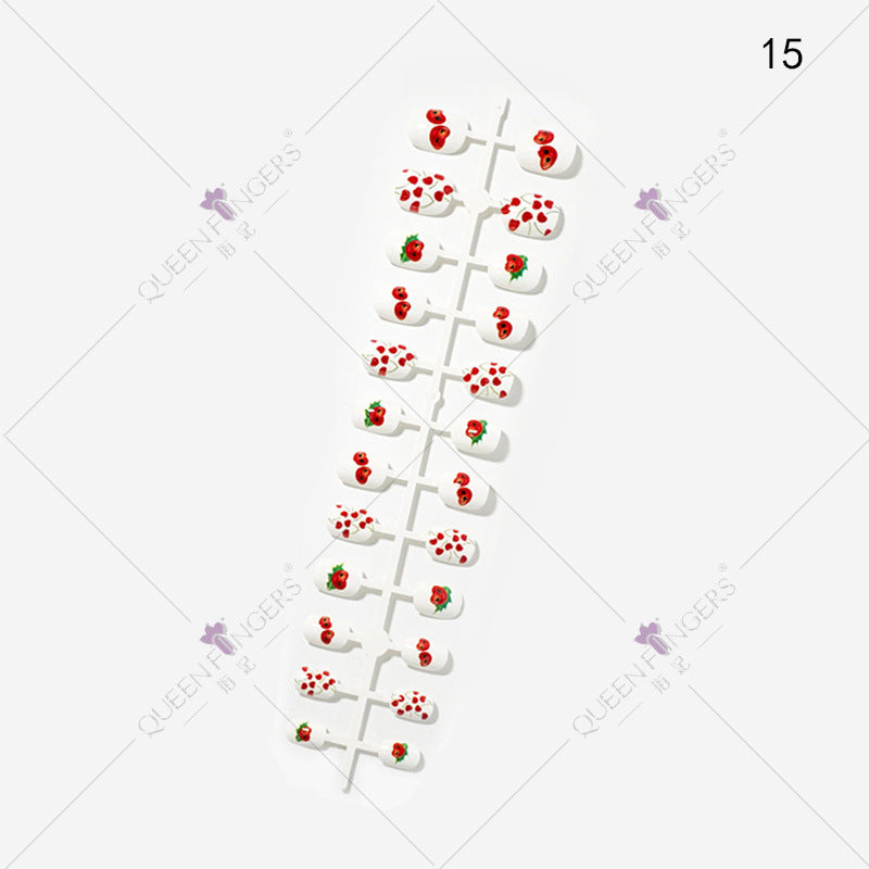 Fingernail Manicure Summer Fruit Series Children's Fake Nails 24 Pieces Strip Cartoon Full Sticker Removable Nail Art Pieces