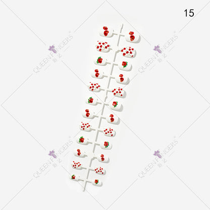 Fingernail Manicure Summer Fruit Series Children's Fake Nails 24 Pieces Strip Cartoon Full Sticker Removable Nail Art Pieces