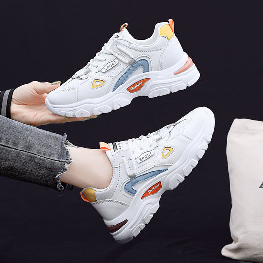 Daddy Shoes Women's 2023 Autumn New Microfiber Leather Women's Outdoor Sports Shoes Korean Fashion Round Toe Casual Shoes 