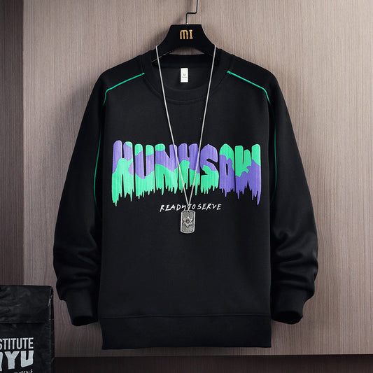 Spring and Autumn Korean Men's Letter Printing Shaped Round Neck Long Sleeve Sweater Trendy Couples Internet Celebrity Top Clothes 