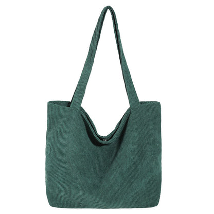 Korean fashion large-capacity shopping bag casual literary canvas handbag simple retro corduroy shoulder bag for women 