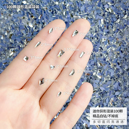 Nail art jewelry wholesale mini small crystal white diamond washable mesh hot base special-shaped silver diamond nails super shiny 
