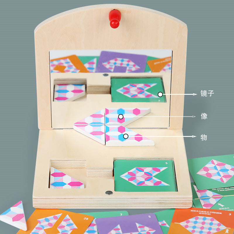 Children's wooden mirror handmade jigsaw puzzle enlightenment intellectual development logical thinking mirror puzzle educational toys