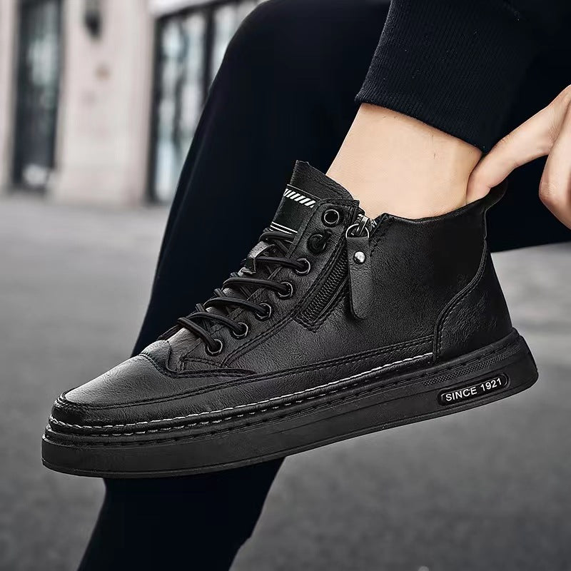 2023 autumn new men's shoes outdoor fashion high-top thick-soled increased height and dirt-resistant casual trend all-match tooling shoes