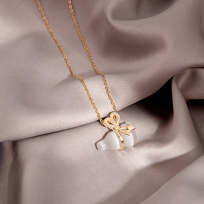 Douyin Explosive Titanium Steel Necklace Light Luxury Micro-inlaid Longevity Lock Maple Leaf Jade Gourd Turnable Windmill Pendant Clavicle Chain 