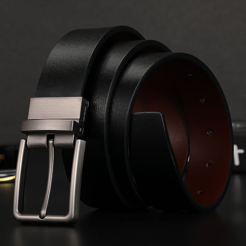 Belt men's leather pin buckle double-sided cowhide belt for young men business jeans belt trendy youth 