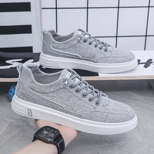 Ice silk shoes men's summer breathable thin canvas casual sneakers slip on men's soft bottom non-slip all-match big toe shoes