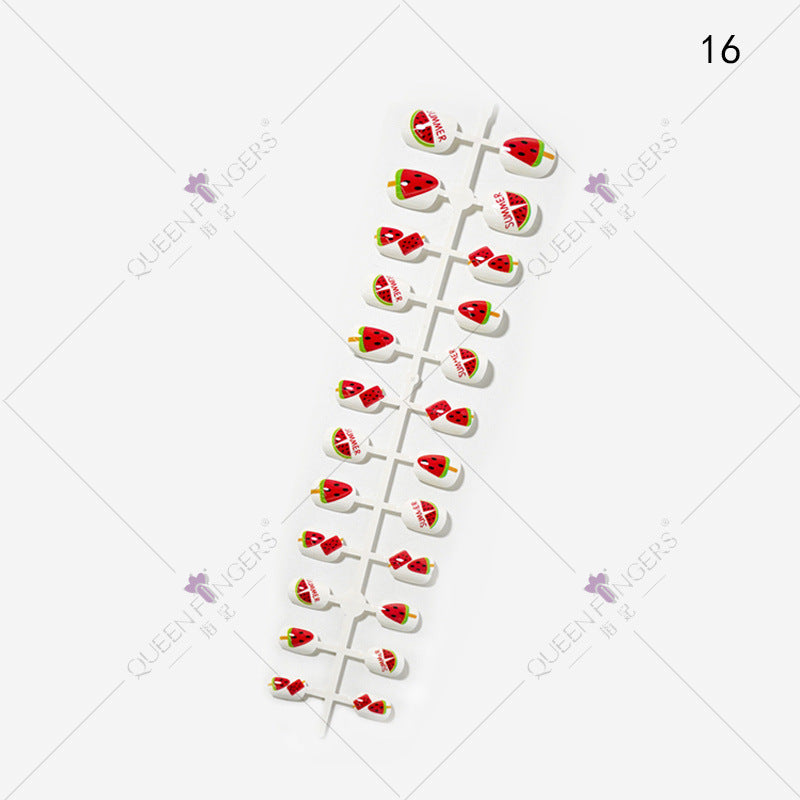 Fingernail Manicure Summer Fruit Series Children's Fake Nails 24 Pieces Strip Cartoon Full Sticker Removable Nail Art Pieces