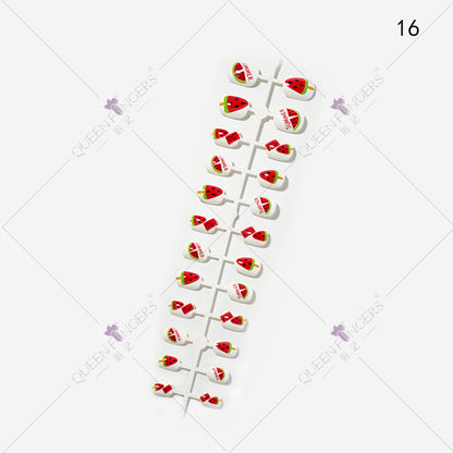 Fingernail Manicure Summer Fruit Series Children's Fake Nails 24 Pieces Strip Cartoon Full Sticker Removable Nail Art Pieces