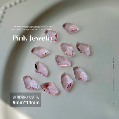 Nail art jewelry diamond wholesale see-through glacier pink pointed bottom diamond sparkling octagonal rock candy love ax nail accessories 
