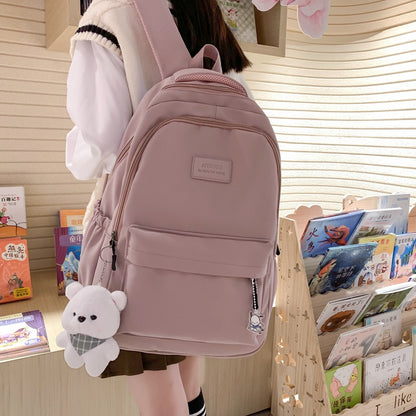 Solid color backpack for women 2023 new style middle school girl girl large capacity high school bag college girl simple backpack 