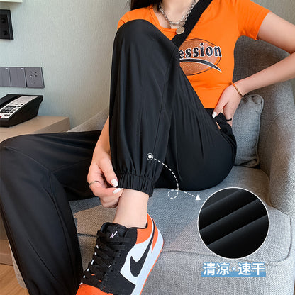 Ice Silk Sports Pants Women's Summer Thin Quick-drying Loose-fitting Pants Nine-point Sunscreen Casual New Lantern Pants