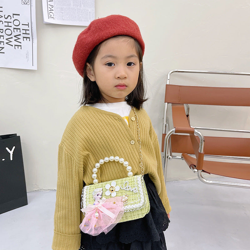 New style children's small square bag, stylish princess handbag, Korean style girl's chain crossbody bag, children's shoulder bag wholesale 