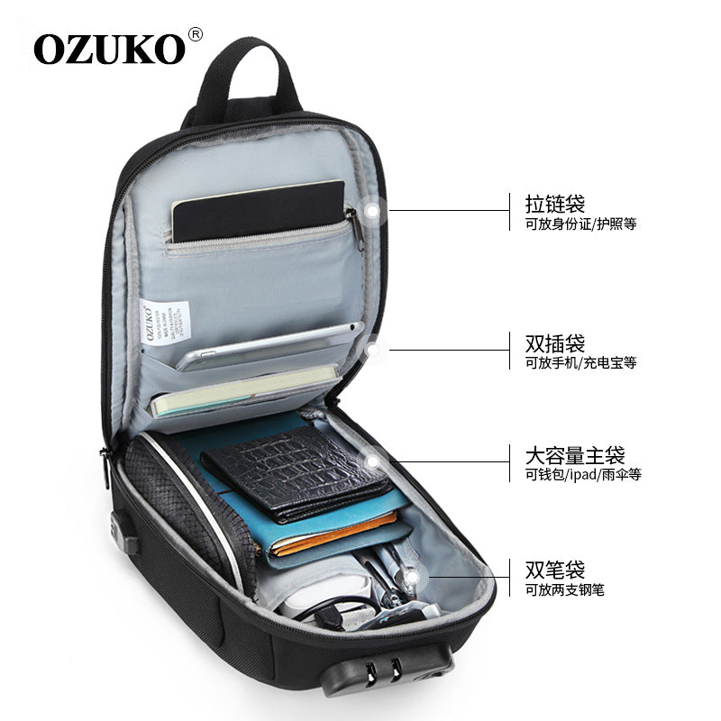 ozuko new men's chest bag trendy sports crossbody bag men's outdoor tactical waterproof men's bag shoulder bag 