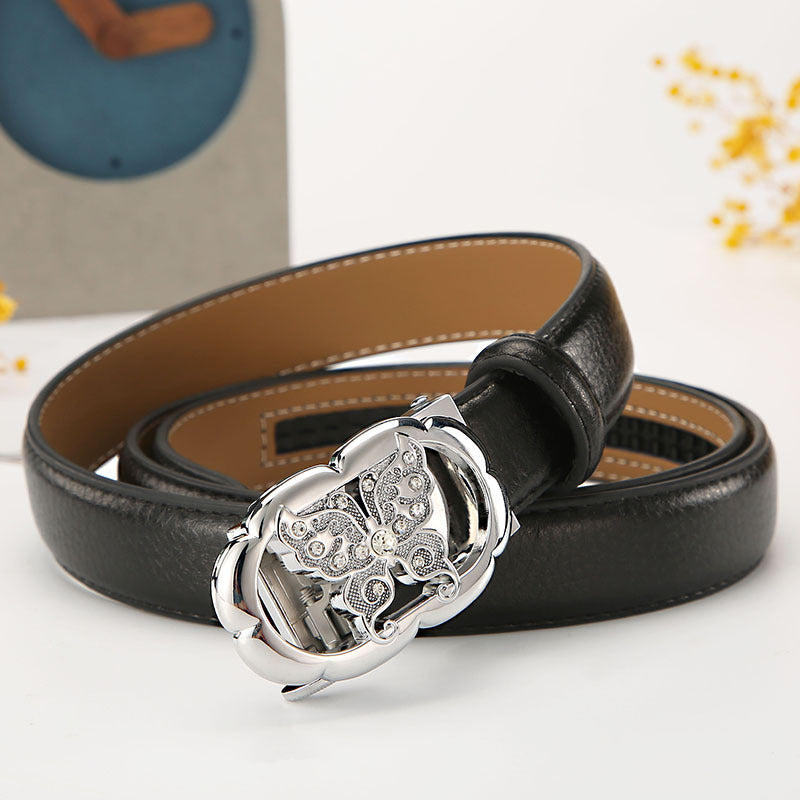 Women's leather belt automatic buckle time to run Korean version sweet all-match belt female 2.4cm wide spot wholesale 