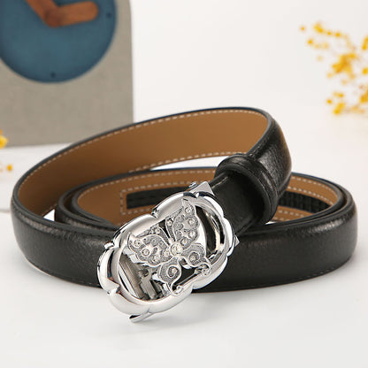 Women's leather belt automatic buckle time to run Korean version sweet all-match belt female 2.4cm wide spot wholesale 