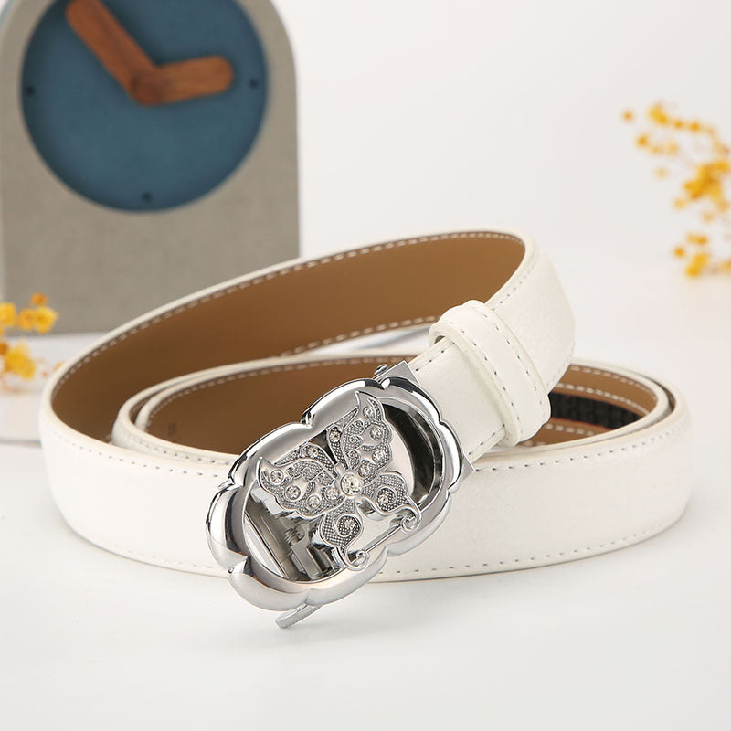 Women's leather belt automatic buckle time to run Korean version sweet all-match belt female 2.4cm wide spot wholesale 