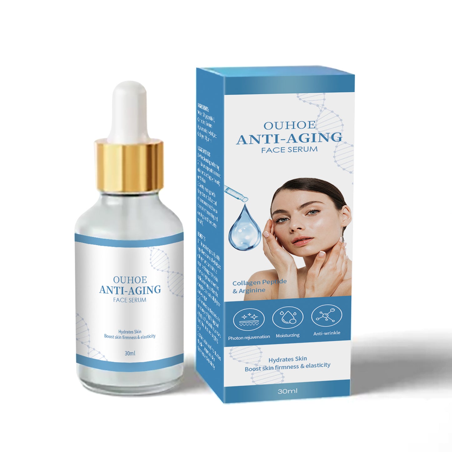 OUHOE Hyaluronic Acid Anti-Wrinkle Essence fades fine lines and wrinkles, shrinks nasolabial folds, tightens the skin, hydrates and rejuvenates the skin 