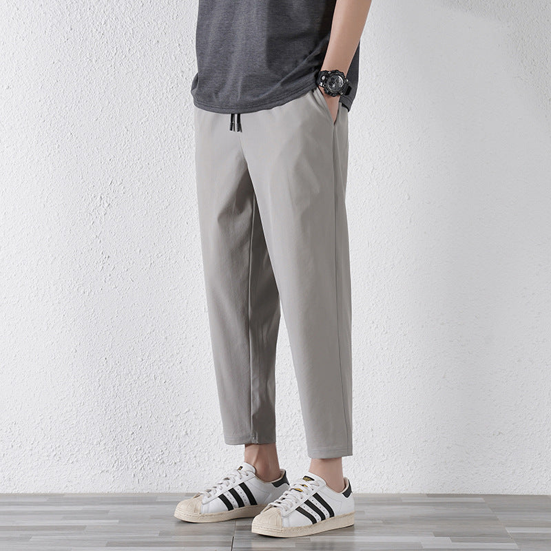 Enbu summer new Korean version of ice silk loose flat feet solid color casual pants trendy couple net red same style thin pants 