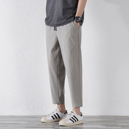 Enbu summer new Korean version of ice silk loose flat feet solid color casual pants trendy couple net red same style thin pants 