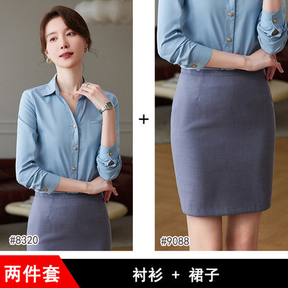 时尚职业白衬衫女2023春夏新款打底衬衣面试正装前台气质工作服