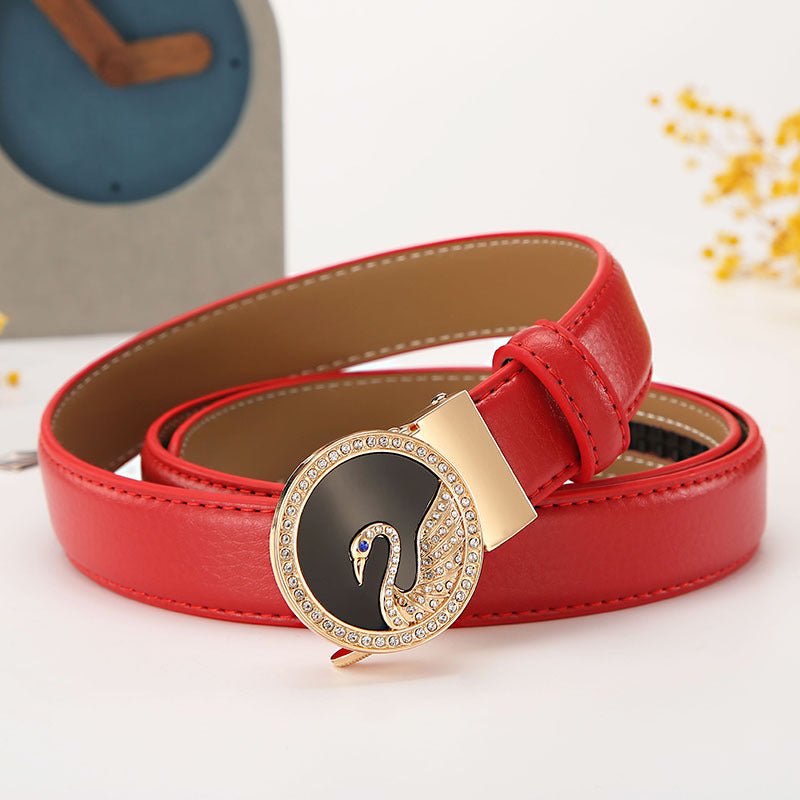 Women's leather belt automatic buckle time to run Korean version sweet all-match belt female 2.4cm wide spot wholesale 