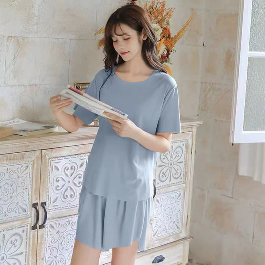 Icy Queen Soft Suit Women's Summer Loose Version Lazy Style Home and Outerwear Casual Slim Short-sleeved Two-piece Set 