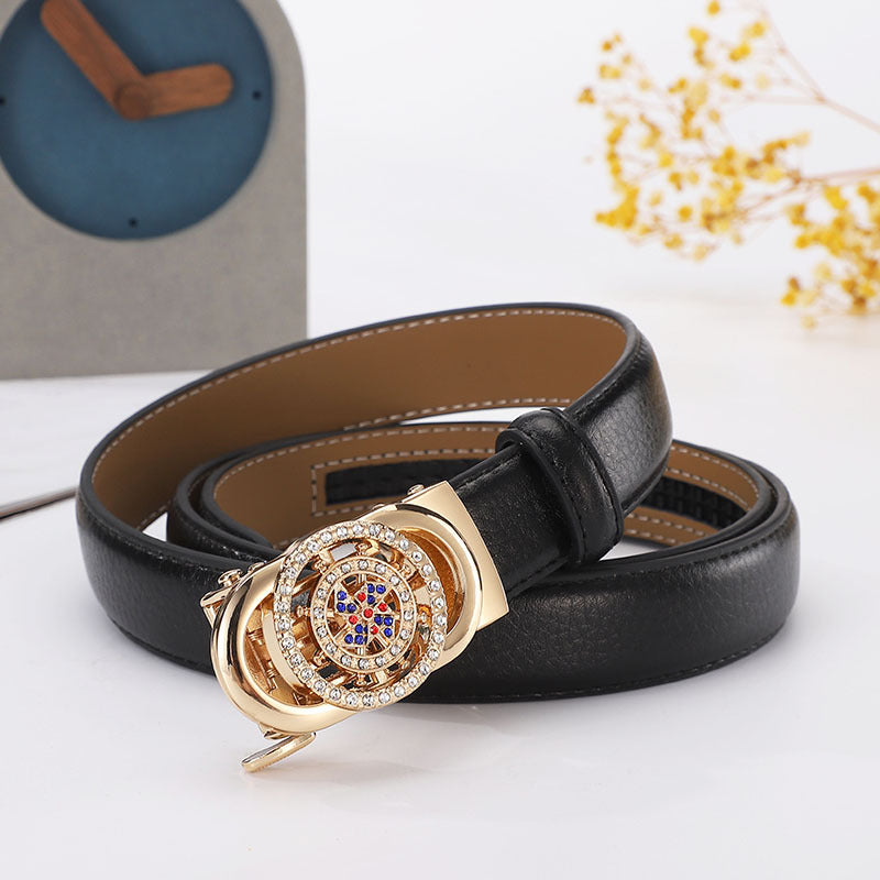 Women's leather belt automatic buckle time to run Korean version sweet all-match belt female 2.4cm wide spot wholesale 