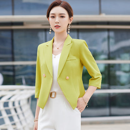 小西装女2023新款春装韩版七分袖修身薄款休闲短外套气质西服上衣