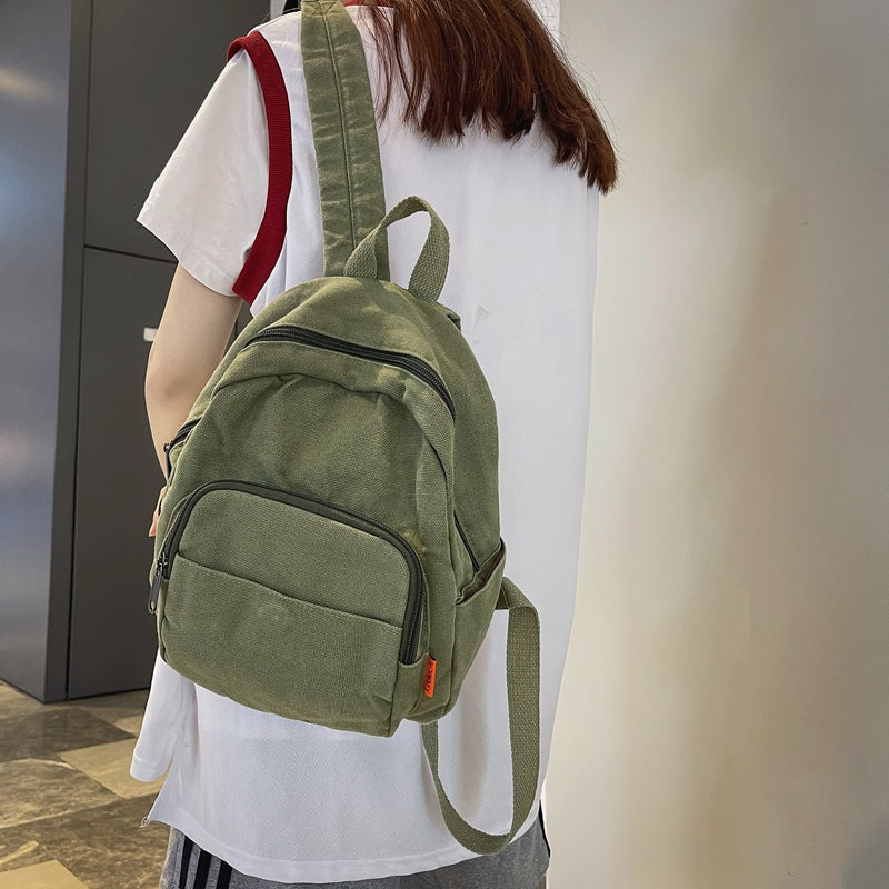 Literary Small Backpack Japanese Simple Lazy Style Small Backpack Bag 2023 Summer New Washed Canvas School Bag 