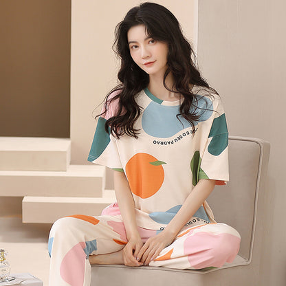 New 2023 summer pajamas women's pure cotton short-sleeved breathable sweet women's leisure can be worn outside home service suit thin