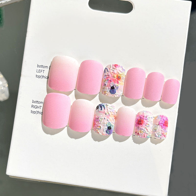 Wearable manicure finished nail patches for adults short bridal style embossed nude color 2023 new nail patches 