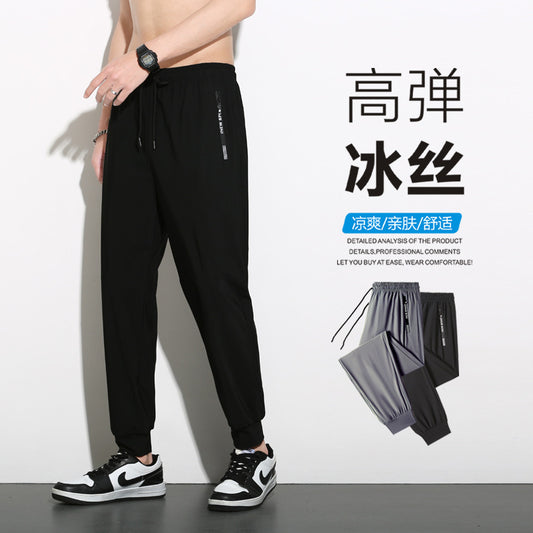 High elastic ice silk trousers men's summer trend thin sports casual pants quick-drying ice silk trousers 8316-TP30 