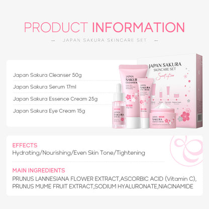 နယ်စပ်ဖြတ်ကျော် Laiko Japanese Sakura Skin Care Set 4-piece Cleansing Essence Eye Cream မျက်နှာခရင်မ် ထုတ်လုပ်သူ လက်လီ၊ 
