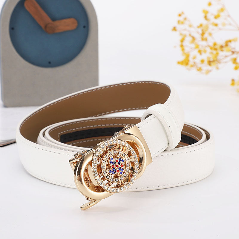 Women's leather belt automatic buckle time to run Korean version sweet all-match belt female 2.4cm wide spot wholesale 